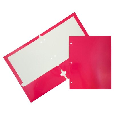 JAM Paper® Laminated Glossy 3 Hole Punch Two-Pocket School Folders, Fuchsia Hot Pink, Bulk 25/Pack (