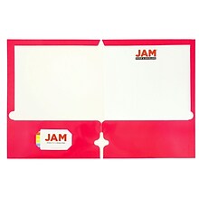 JAM Paper® Laminated Glossy 3 Hole Punch Two-Pocket School Folders, Fuchsia Hot Pink, Bulk 25/Pack (