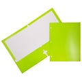 JAM Paper® Laminated Glossy 3 Hole Punch Two-Pocket School Folders, Lime Green, Bulk 50/Box (385GHPLIC)