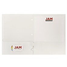 JAM Paper® Laminated Glossy 3 Hole Punch Two-Pocket School Folders, White, 6/Pack (385GHPWHA)