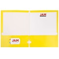 JAM Paper Laminated Glossy 3 Hole Punch Two-Pocket Folders, Yellow, 6/Pack (385GHPYEA)