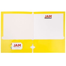 JAM Paper Laminated Glossy 3 Hole Punch 2-Pocket Folders, Yellow, 25/Pack (385GHPYED)
