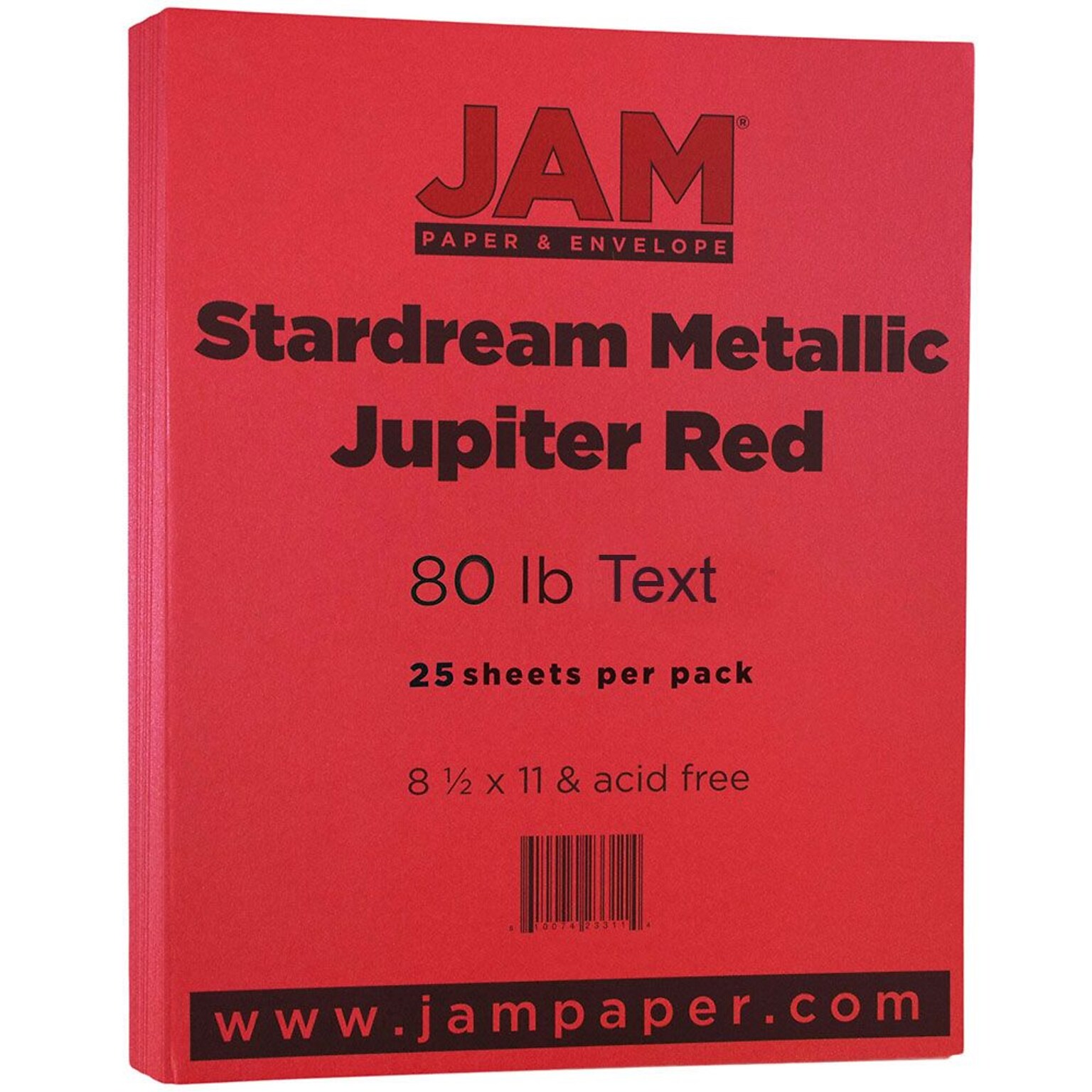 JAM Paper Metallic Colored Paper, 32 lbs., 8.5 x 11, Jupiter Red Stardream, 25 Sheets/Pack (173SD8511JU120B)