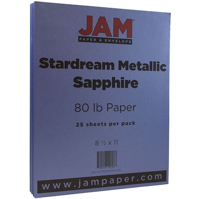 JAM Paper Metallic Colored 8.5 x 11 Copy Paper, 32 lbs., Sapphire Blue Stardream, 25 Sheets/Pack (