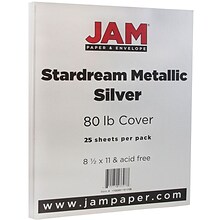 JAM Paper Metallic Colored 8.5 x 11 Paper, 32 lbs., Silver Stardream, 25 Sheets/Pack (173SD8511SI1
