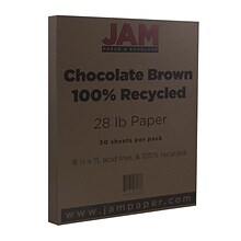 JAM Paper Matte Colored Paper, 28 lbs., 8.5 x 11, Chocolate Brown Recycled, 50 Sheets/Pack (233723