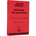 JAM Paper 30% Recycled 8.5 x 14 Color Copy Paper, 24 lbs., Red, 500 Sheets/Ream (101337B)