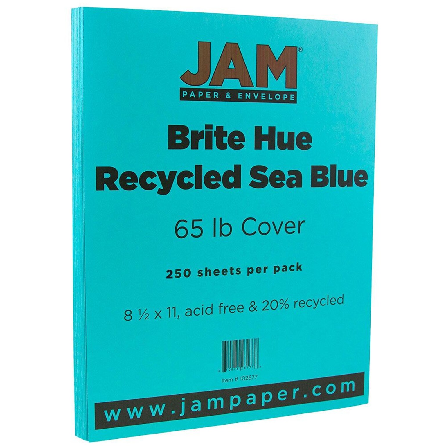 JAM Paper® Bright Color Cardstock, 8.5 x 11, 65lb Sea Blue Recycled, 250/ream (102677B)