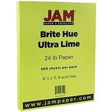 JAM Paper 8.5 x 11 Color Copy Paper, 24 lbs., Ultra Lime Green, 500 Sheets/Ream (104034B)