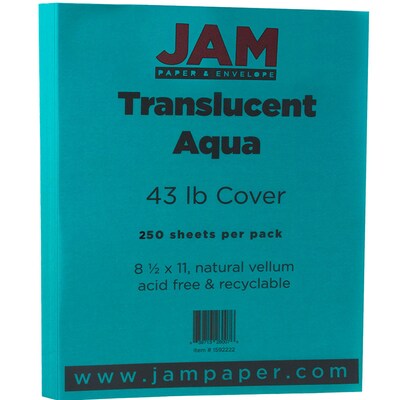 JAM Paper® Translucent Vellum Cardstock, 8.5 x 11, 43lb Aqua Blue, 250/ream (1592222B)