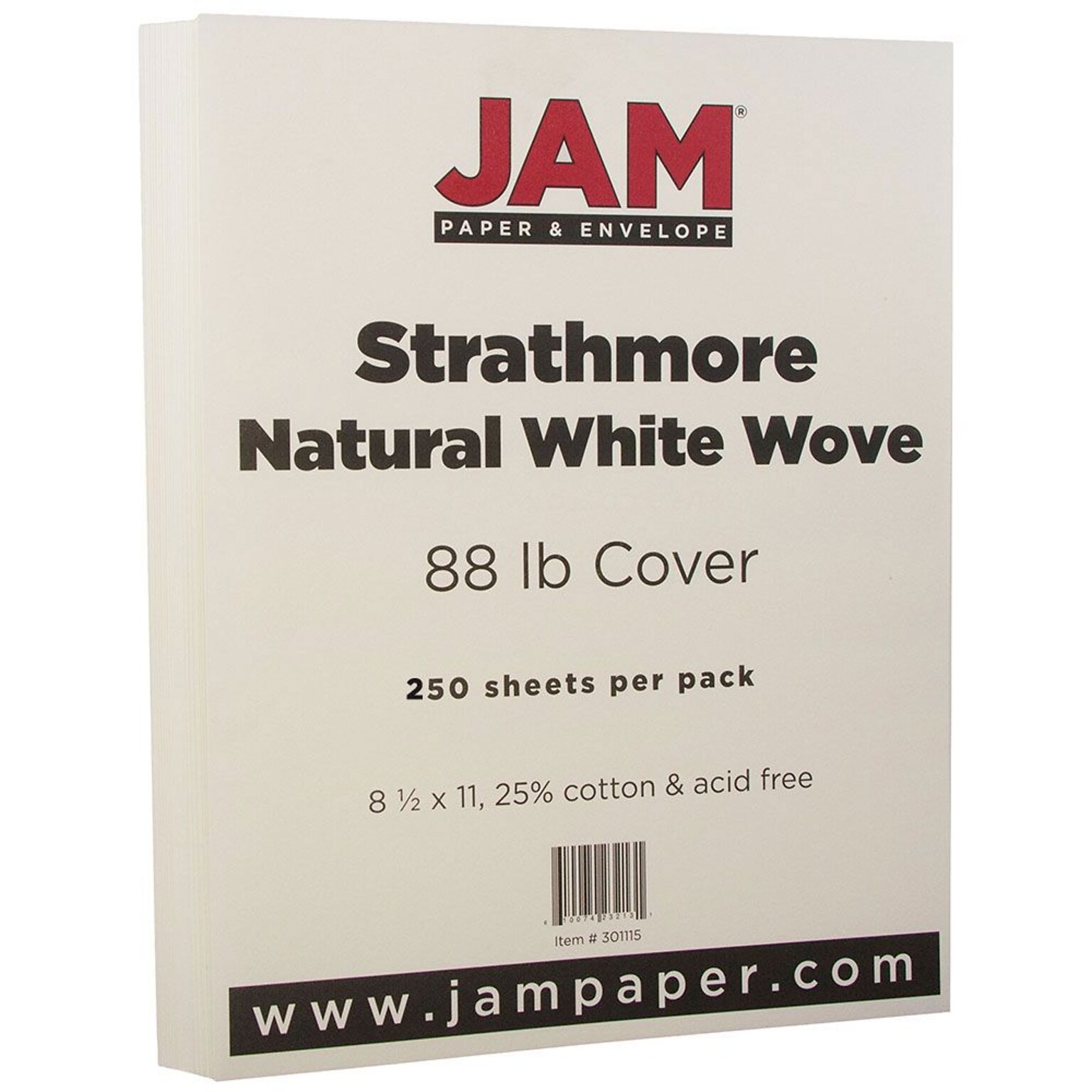JAM Paper® Strathmore Cardstock, 8.5 x 11, 80lb Natural White Wove, 250/ream (301115B)