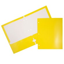 JAM Paper Laminated Glossy 3 Hole Punch 2-Pocket Folders, Yellow, 25/Pack (385GHPYED)