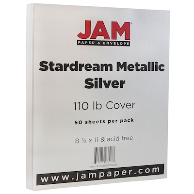 JAM Paper 110 lb. Cardstock Paper, 8.5 x 11, Silver Stardream, 50 Sheets/Pack (181137)