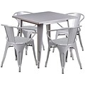 Flash Furniture 31.5 Square Silver Metal Indoor-Outdoor Table Set with 4 Arm Chairs (ET-CT002-4-70-SIL-GG)