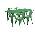 Flash Furniture 31.5 x 63 Rectangular Green Metal Indoor-Outdoor Table Set with 4 Stack Chairs (ET-CT005-4-30-GN-GG)
