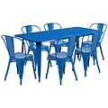 Flash Furniture 31.5 x 63 Rectangular Blue Metal Indoor-Outdoor Table Set with 6 Stack Chairs (ET-CT005-6-30-BL-GG)