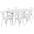Flash Furniture 31.5 x 63 Rectangular White Metal Indoor-Outdoor Table Set with 6 Stack Chairs (ET-CT005-6-30-WH-GG)