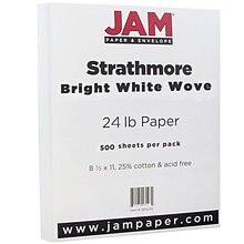 JAM Paper® Strathmore Paper - 8.5 x 11 - 24 lb. Bright White Wove - 500/box