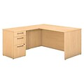 Bush Business Furniture Emerge 60W x 30D L Shaped Desk With 3 Drawer Pedestal, Natural Maple, Installed (300S095ACFA)
