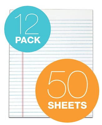 TOPS Legal Notepads, 8.5" x 11", Wide, White, 50 Sheets/Pad, 12 Pads/Pack (7523)