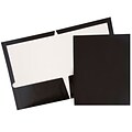 JAM Paper® Laminated Two-Pocket Glossy Presentation Folders, Black, Bulk 50/Box (385GBLC)