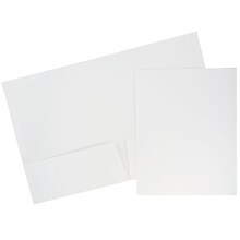 JAM Paper® Laminated Two-Pocket Glossy Presentation Folders, White, 25/Pack (385GWHD)