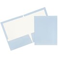 JAM Paper® Laminated Two-Pocket Glossy Presentation Folders, Baby Blue, Bulk 100/Box (31225346D)
