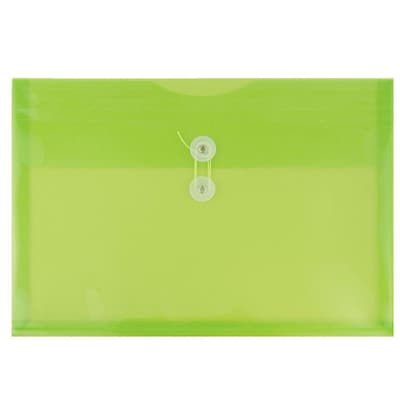 JAM Paper® Plastic Envelopes with Button and String Tie Closure, Legal Booklet, 9.75 x 14.5, Lime Gr
