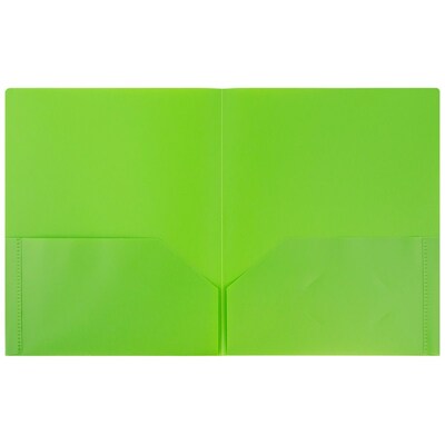 JAM Paper POP 2-Pocket Portfolio Plastic Folder, Lime Green, 96/Box (382ELIGRB)