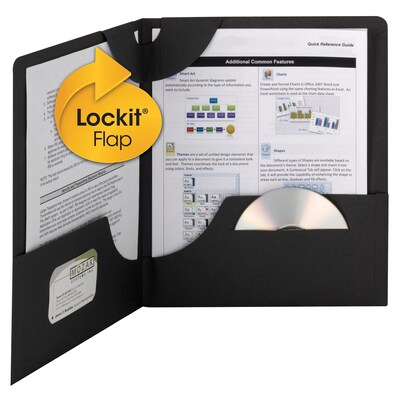 Smead® Lockit™ Two-Pocket Folders, Black, 9 3/4"W x 11 1/2"H, 25/Pk