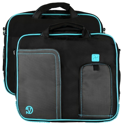 Vangoddy Pindar Laptop Sleeve Messenger Shoulder Bag - Small (Black and Aqua)