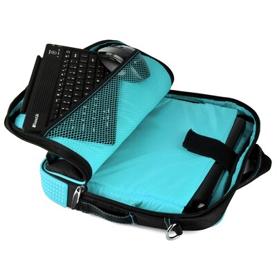 Vangoddy Pindar Laptop Sleeve Messenger Shoulder Bag - Small (Black and Aqua)