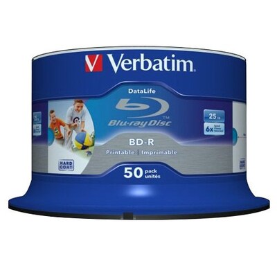 Verbatim® 98485 25GB BD-R Hub Printable Recordable Media, Spindle, 50/Pack