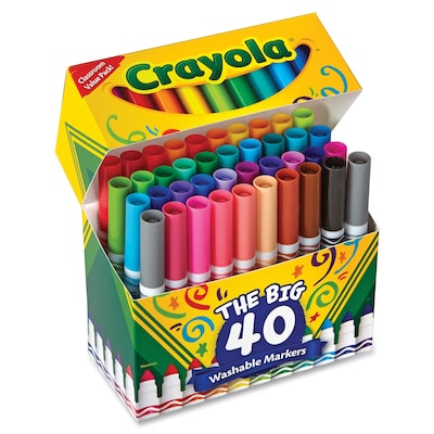 Crayola The Big 40 Washable Markers, Conical Tip, Assorted Ink, 40/Pack (587858)