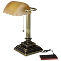 Alera® Bankers Lamp, 2 Prong, 15 High, Antique Brass