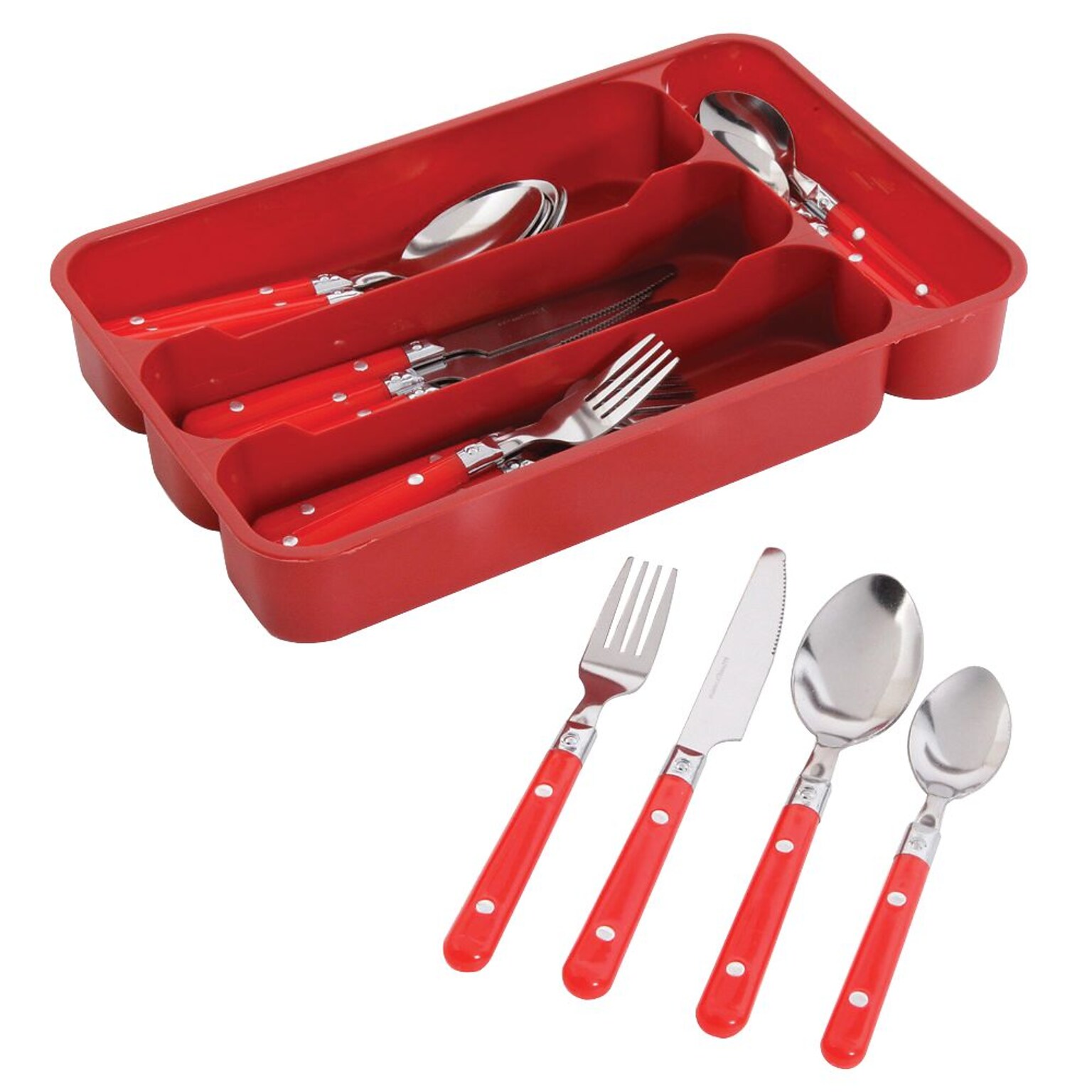 Gibson Home Casual Living Stainless Steel/Polypropylene 24 Piece Flatware Set, Red, 69560.24