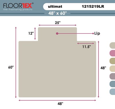 Floortex Cleartex Ultimat Hard Floor Chair Mat with Lip, 48" x 60", Clear (1215219LR)