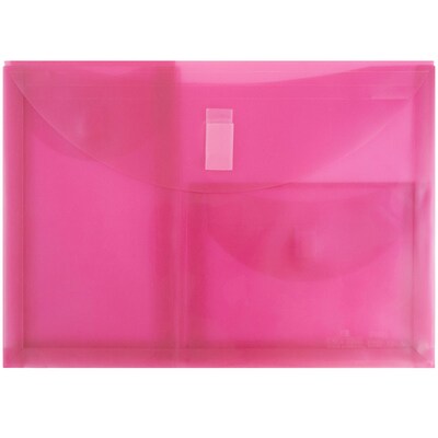 JAM Paper® 3 Pocket Plastic Envelope with Hook & Loop, Letter Booklet, 9.75 x 13, Pink, Sold Individ