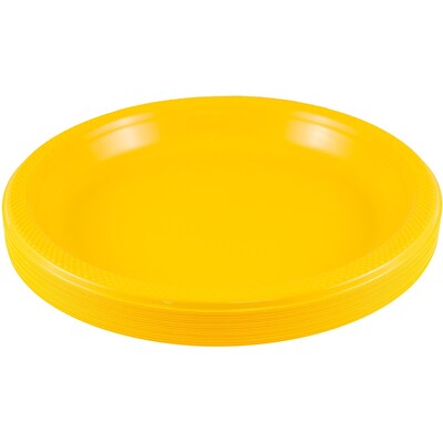 JAM Paper® Round Plastic Disposable Party Plates, Small, 7 Inch, Yellow, 20/Pack (255321940)
