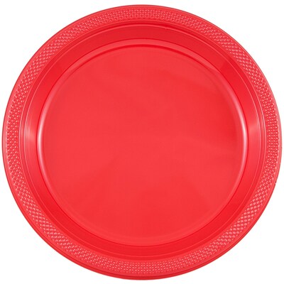 JAM Paper® Round Plastic Disposable Party Plates, Medium, 9 Inch, Red, 20/Pack (9255320667)
