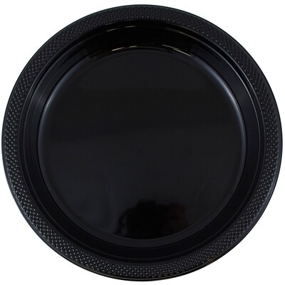 JAM Paper® Round Plastic Disposable Party Plates, Medium, 9 Inch, Black, 20/Pack (9255320673)