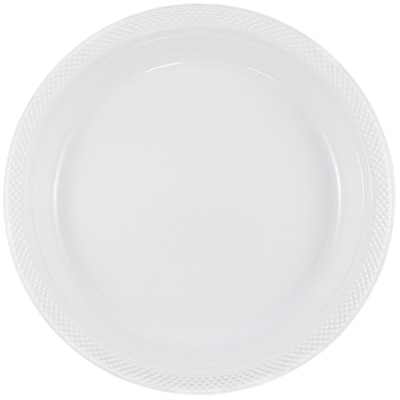 JAM Paper® Round Plastic Disposable Party Plates, Small, 7 Inch, White, 20/Pack (7255320690)