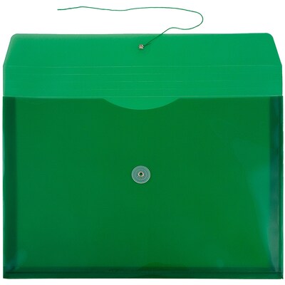 JAM Paper® Plastic Envelopes with Button and String Tie Closure, Legal Booklet, 9.75 x 14.5, Green P