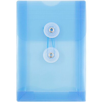 JAM Paper® Plastic Envelopes with Button and String Tie Closure, Open End, 4.25 x 6.25, Blue, 12/Pac