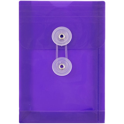 JAM Paper® Plastic Envelopes with Button and String Tie Closure, Open End, 4.25 x 6.25, Purple Poly,