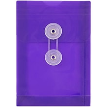 JAM Paper® Plastic Envelopes with Button and String Tie Closure, Open End, 4.25 x 6.25, Purple Poly,