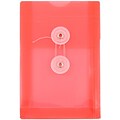 JAM Paper® Plastic Envelopes with Button and String Tie Closure, Open End, 4.25 x 6.25, Red, 12/Pack