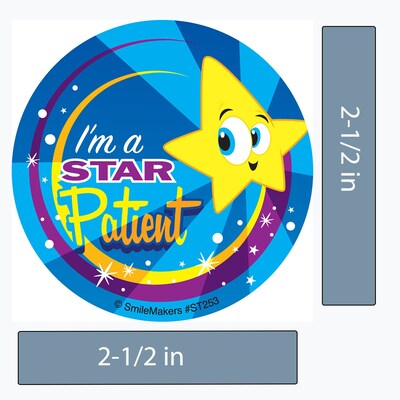 SmileMakers® Star Patient Stickers, 2-1/2”H x 2-1/2”W, 100/Roll