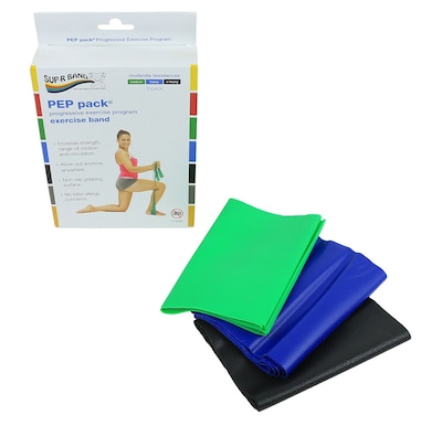 Sup-R Band® Latex Free Exercise Band PEP pack®; 3-piece set (1 each: green, blue, black)