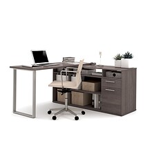 Bestar Solay  59 W L-Shaped Computer Desk, Lateral File and Bookcase Bundle, Bark Gray (29851-47)
